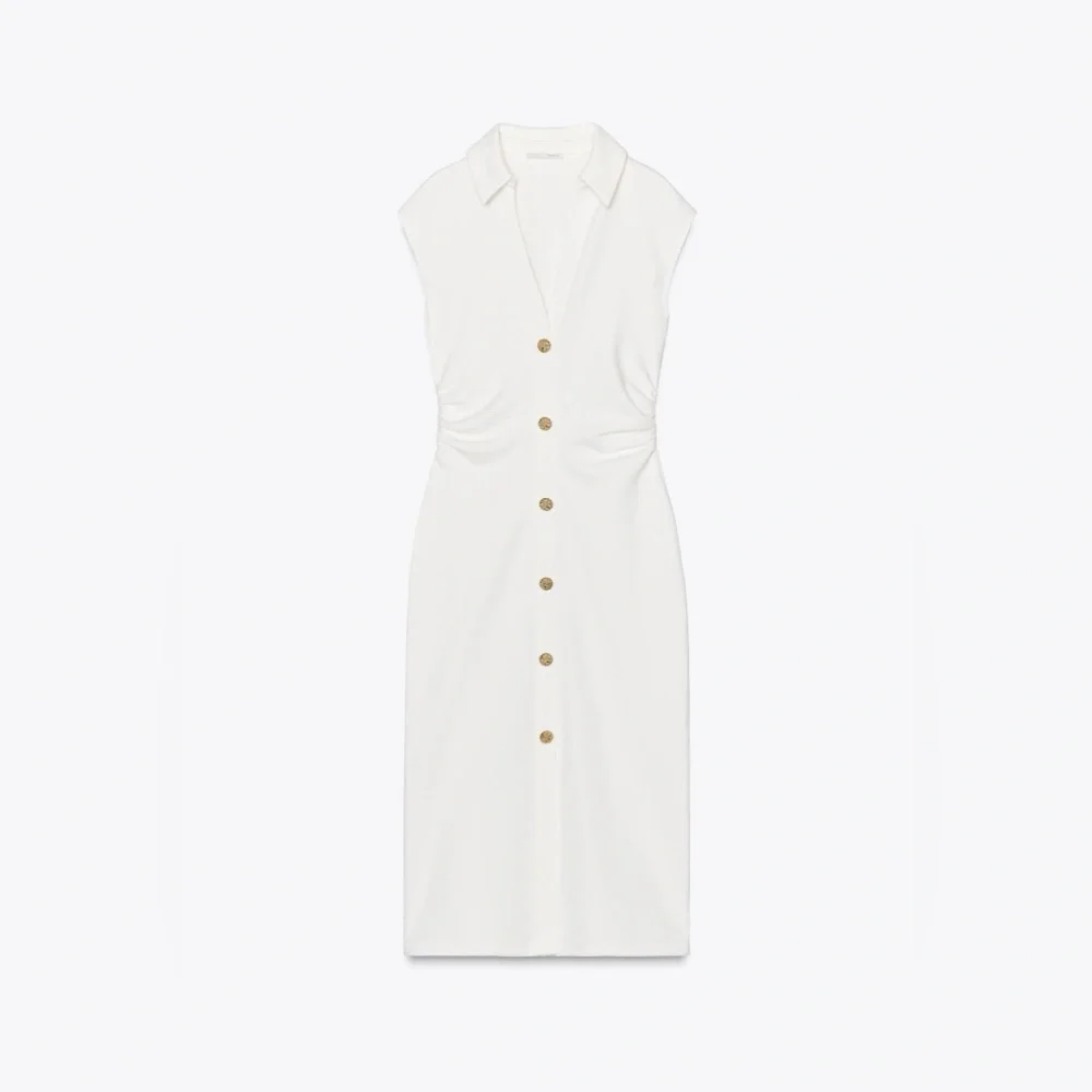 🆕(NWT) ZARA Bloggers Fav Piqué Shirt Dress with Gold Buttons. Size MEDIUM - Picture 13 of 16